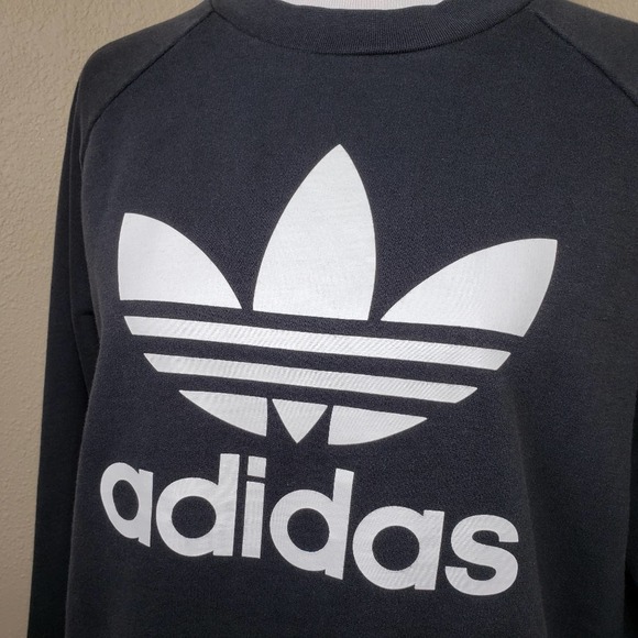 Adidas Trefoil Logo Spell Out Sweatshirt Size XL Cropped Pullover - Picture 2 of 9